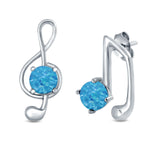 Music Notes Stud Earrings Lab Created Opal 925 Sterling Silver (9mm)
