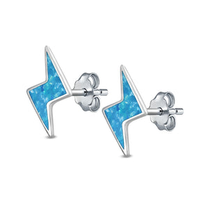 Lightning Stud Earrings Lab Created Opal 925 Sterling Silver (6mm)