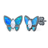 Butterfly Stud Earrings Created Opal Simulated CZ 925 Sterling Silver (8mm)