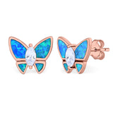 Butterfly Stud Earrings Created Opal Simulated CZ 925 Sterling Silver (8mm)