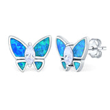 Butterfly Stud Earrings Created Opal Simulated CZ 925 Sterling Silver (8mm)