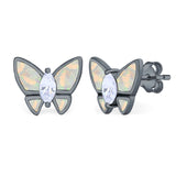 Butterfly Stud Earrings Created Opal Simulated CZ 925 Sterling Silver (8mm)