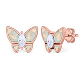 Butterfly Stud Earrings Created Opal Simulated CZ 925 Sterling Silver (8mm)