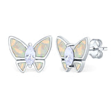 Butterfly Stud Earrings Created Opal Simulated CZ 925 Sterling Silver (8mm)