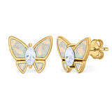Butterfly Stud Earrings Created Opal Simulated CZ 925 Sterling Silver (8mm)