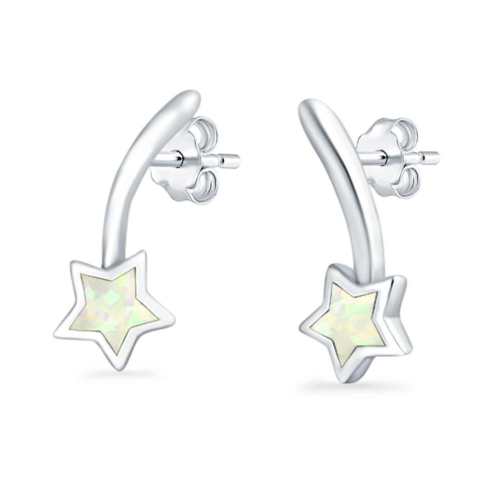 Shooting Star Stud Earrings Created Opal 925 Sterling Silver (13mm)