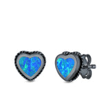 Heart Stud Earrings Lab Created Opal 925 Sterling Silver (6mm)