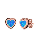 Heart Stud Earrings Lab Created Opal 925 Sterling Silver (6mm)