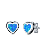 Heart Stud Earrings Lab Created Opal 925 Sterling Silver (6mm)