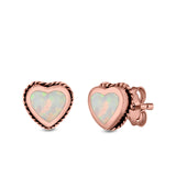 Heart Stud Earrings Lab Created Opal 925 Sterling Silver (6mm)