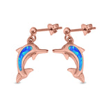 Dolphin Stud Earrings Lab Created Opal 925 Sterling Silver (23mm)