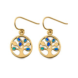 Tree Round Drop Dangle Earrings Round Lab Created Opal 925 Sterling Silver (18mm)