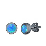 Round Stud Earrings Lab Created Opal 925 Sterling Silver (6mm)
