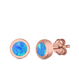 Round Stud Earrings Lab Created Opal 925 Sterling Silver (6mm)