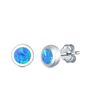 Round Stud Earrings Lab Created Opal 925 Sterling Silver (6mm)
