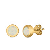 Round Stud Earrings Lab Created Opal 925 Sterling Silver (6mm)