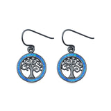 Tree of Life Drop Dangle Earrings Round Lab Created Opal 925 Sterling Silver (17mm)