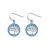 Tree of Life Drop Dangle Earrings Round Lab Created Opal 925 Sterling Silver (17mm)