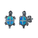 Turtle Stud Earrings Lab Created Opal 925 Sterling Silver (13mm)