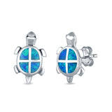 Turtle Stud Earrings Lab Created Opal 925 Sterling Silver (13mm)