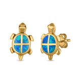 Turtle Stud Earrings Lab Created Opal 925 Sterling Silver (13mm)