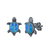 Turtle Stud Earrings Lab Created Opal 925 Sterling Silver (12mm)