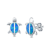 Turtle Stud Earrings Lab Created Opal 925 Sterling Silver (12mm)