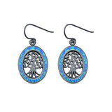 Tree of Life Drop Dangle Earrings Lab Created Opal 925 Sterling Silver (23mm)