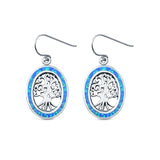 Tree of Life Drop Dangle Earrings Lab Created Opal 925 Sterling Silver (23mm)