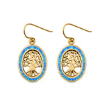 Tree of Life Drop Dangle Earrings Lab Created Opal 925 Sterling Silver (23mm)