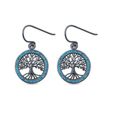 Tree of Life Drop Dangle Earrings Lab Created Opal 925 Sterling Silver (20mm)