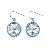 Tree of Life Drop Dangle Earrings Lab Created Opal 925 Sterling Silver (20mm)