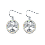 Tree of Life Drop Dangle Earrings Lab Created Opal 925 Sterling Silver (20mm)