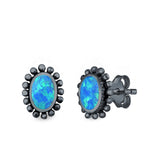 Oval Stud Earrings Lab Created Opal 925 Sterling Silver (8mm)