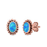 Oval Stud Earrings Lab Created Opal 925 Sterling Silver (8mm)