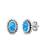 Oval Stud Earrings Lab Created Opal 925 Sterling Silver (8mm)