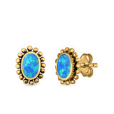 Oval Stud Earrings Lab Created Opal 925 Sterling Silver (8mm)