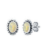 Oval Stud Earrings Lab Created Opal 925 Sterling Silver (8mm)