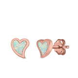 Heart Stud Earrings Lab Created Opal 925 Sterling Silver (6mm)