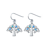 Tree Drop Dangle Earrings Lab Created Opal 925 Sterling Silver (20mm)