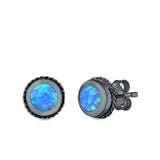 Round Stud Earrings Lab Created Opal 925 Sterling Silver (7mm)