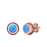 Round Stud Earrings Lab Created Opal 925 Sterling Silver (7mm)