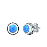 Round Stud Earrings Lab Created Opal 925 Sterling Silver (7mm)