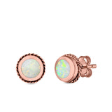 Round Stud Earrings Lab Created Opal 925 Sterling Silver (7mm)