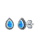 Pear Shape Stud Earrings Lab Created Opal 925 Sterling Silver (6mm)