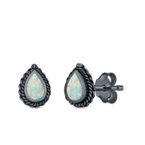 Pear Shape Stud Earrings Lab Created Opal 925 Sterling Silver (6mm)