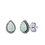 Pear Shape Stud Earrings Lab Created Opal 925 Sterling Silver (6mm)