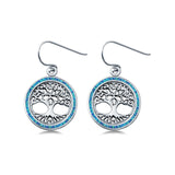 Tree of Life Dangle Earrings Lab Created Opal 925 Sterling Silver (21mm)