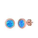 Round Stud Earrings Lab Created Opal 925 Sterling Silver (9.5mm)
