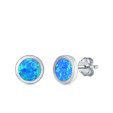 Round Stud Earrings Lab Created Opal 925 Sterling Silver (9.5mm)